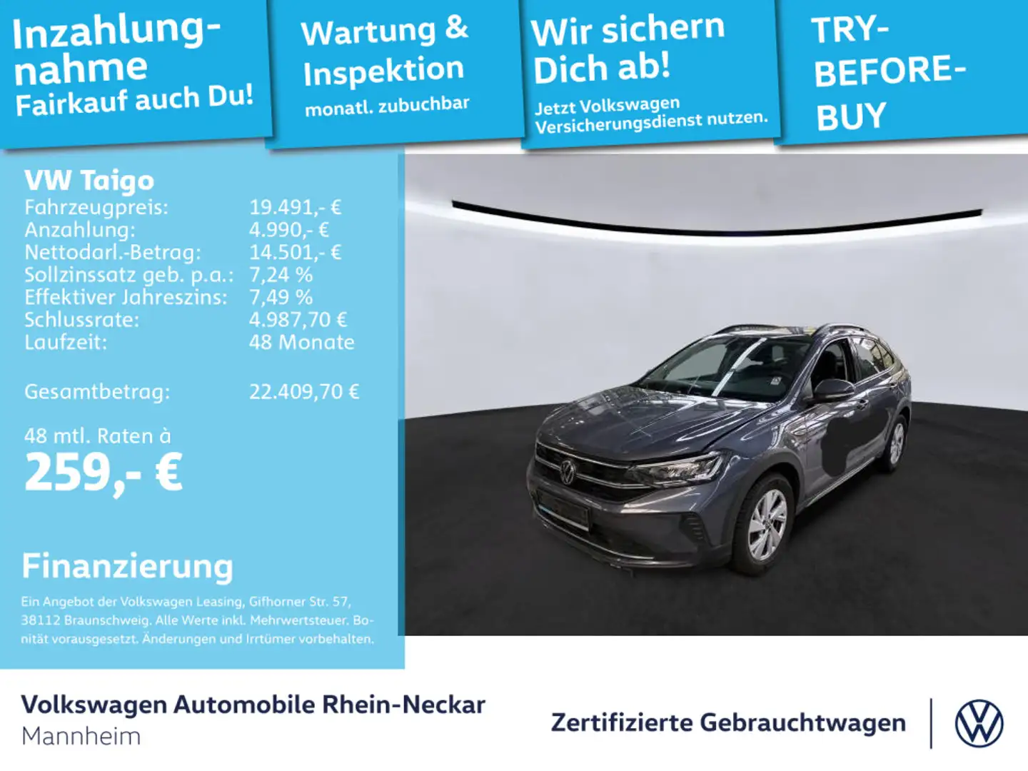 Volkswagen Taigo Life 1.0 TSI Automatik LED Digitaltacho uv Grau - 1