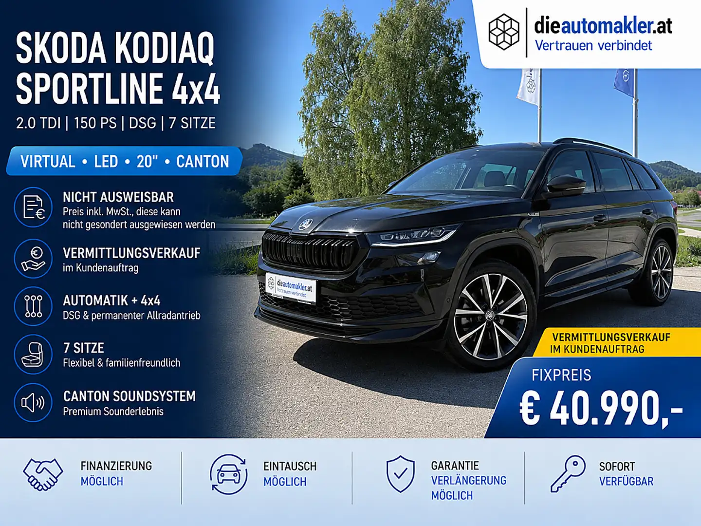 Skoda Kodiaq 2.0 TDI Sportline 4x4 |7 SITZE|VIRTUAL|20"|CANTON| Schwarz - 1