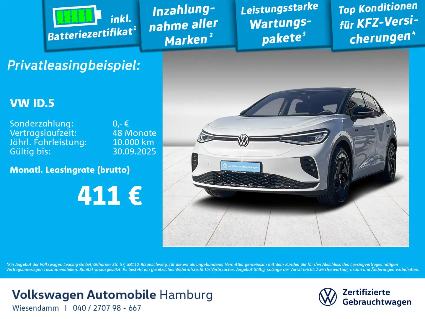 Volkswagen ID.5 GTX WÄRMEPUMPE/AHK/LED/PANO/HUD/ACC Weiß - 1