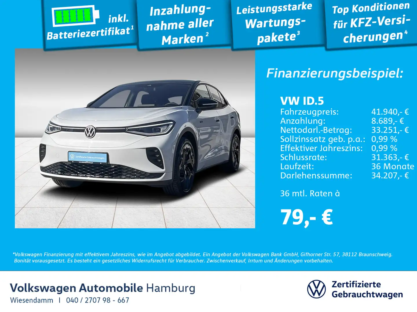 Volkswagen ID.5 GTX WÄRMEPUMPE/AHK/LED/PANO/HUD/ACC Blanc - 1
