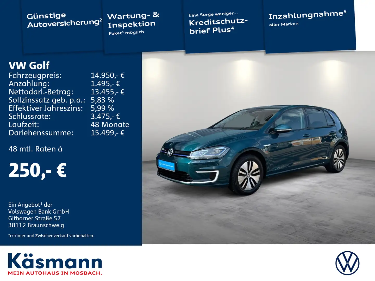 Volkswagen Golf VII Lim. e-Golf KAM ACC LED DYNAUDIO CCS Vert - 1