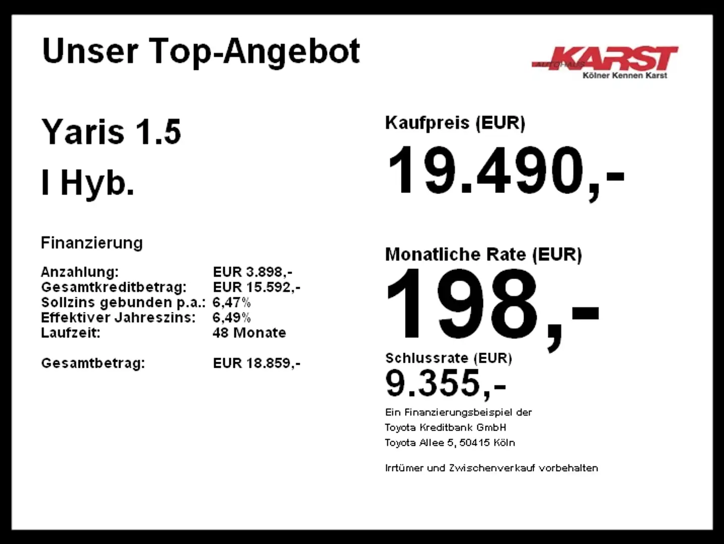 Toyota Yaris 1.5 l Hyb. 5-tg. Club LED Automatik Wit - 2