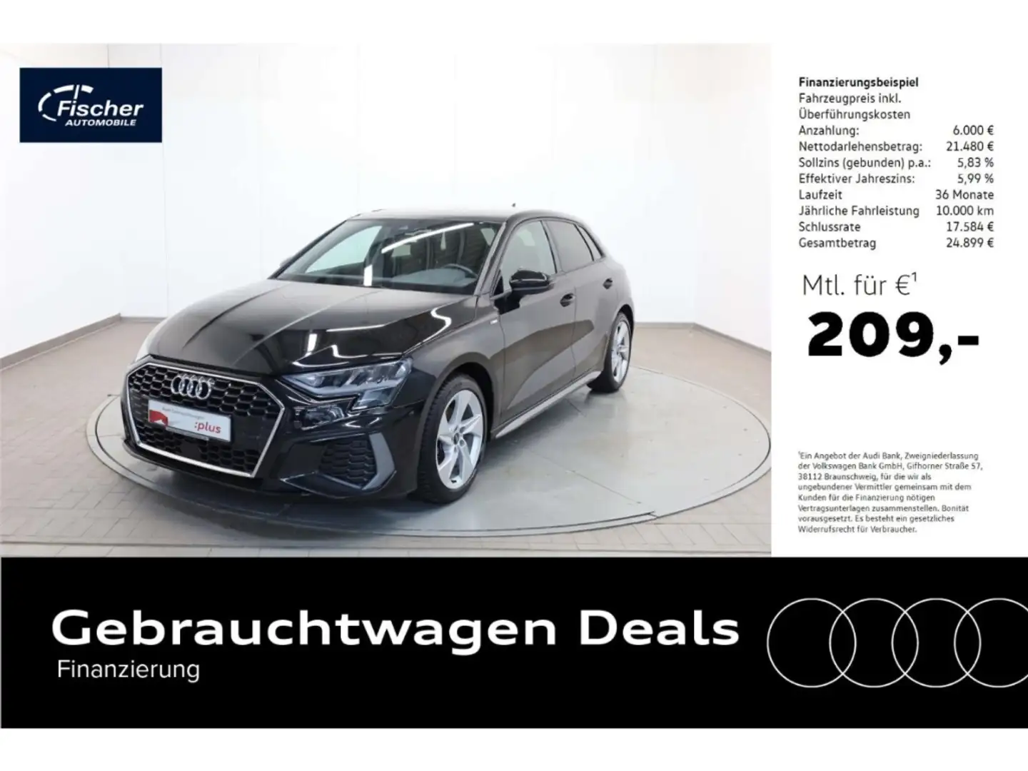 Audi A3 Sportback 30 TFSI S line Schwarz - 1
