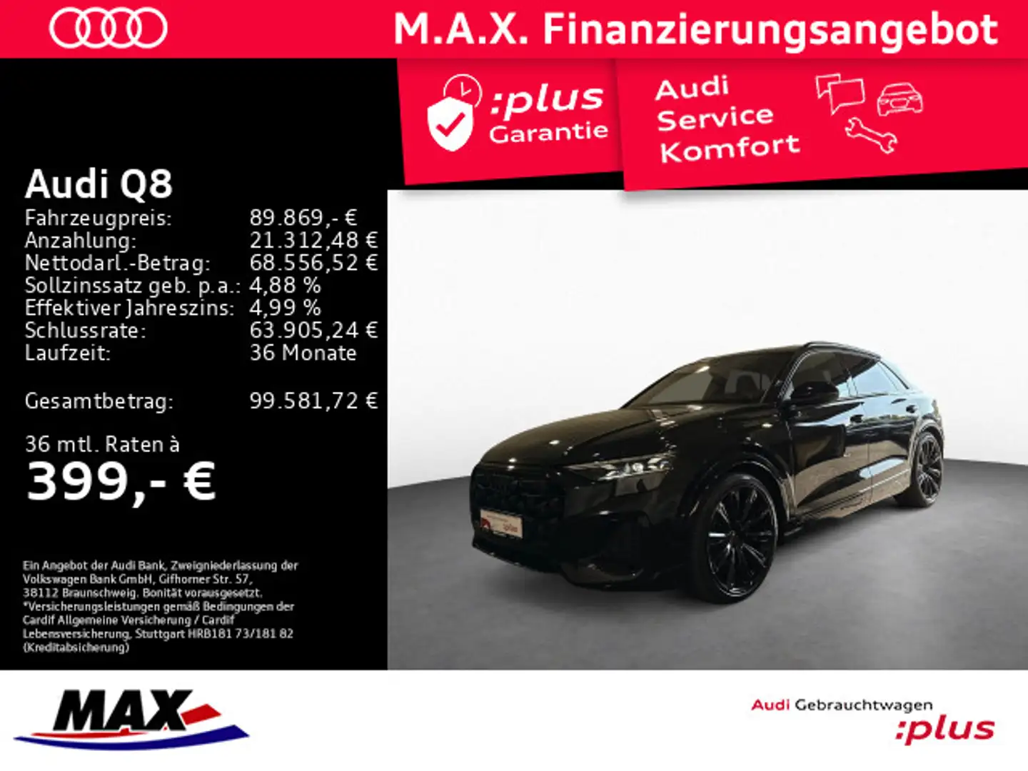 Audi Q8 50 TDI QUATTS LINE AHK+MATRIX+PANO+HUD+RAUTE+ Schwarz - 1