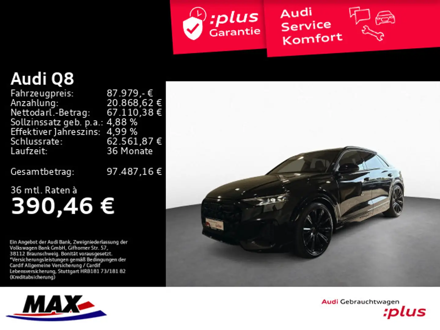 Audi Q8 50 TDI QUATTS LINE AHK+MATRIX+PANO+HUD+RAUTE+ Schwarz - 1