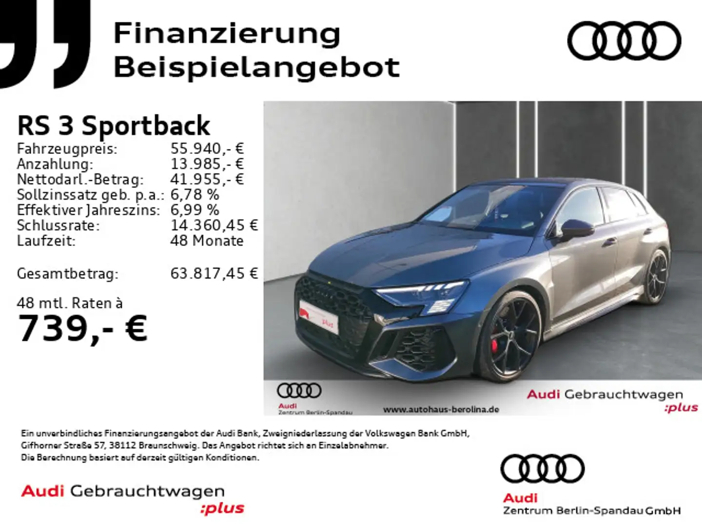 Audi RS3 RS3 Sportback *PANO*MATRIX*B&O*RS-AGA*NAV+*ACC* Grau - 1
