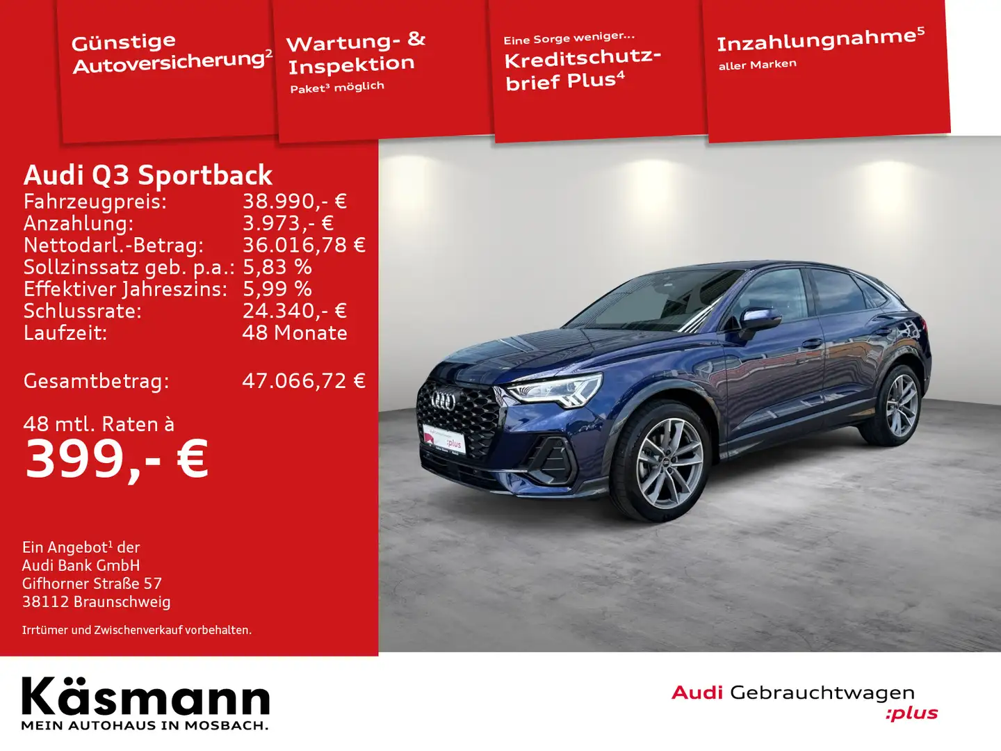 Audi Q3 35TDI AHK LED NAV KAM SHZ Bleu - 1