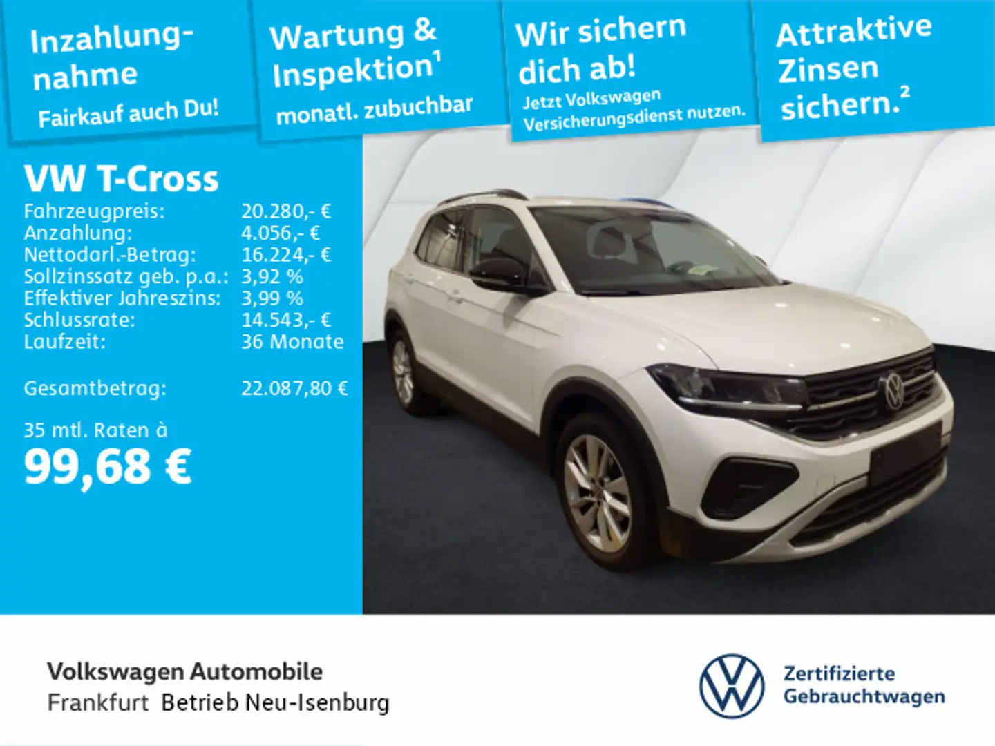 Volkswagen T-Cross 1.0 TSI Goal Nai LED DAB+ FrontAssist Weiß - 1