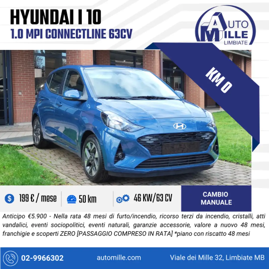 Hyundai i10 1.0 mpi Connectline 63cv Bleu - 1