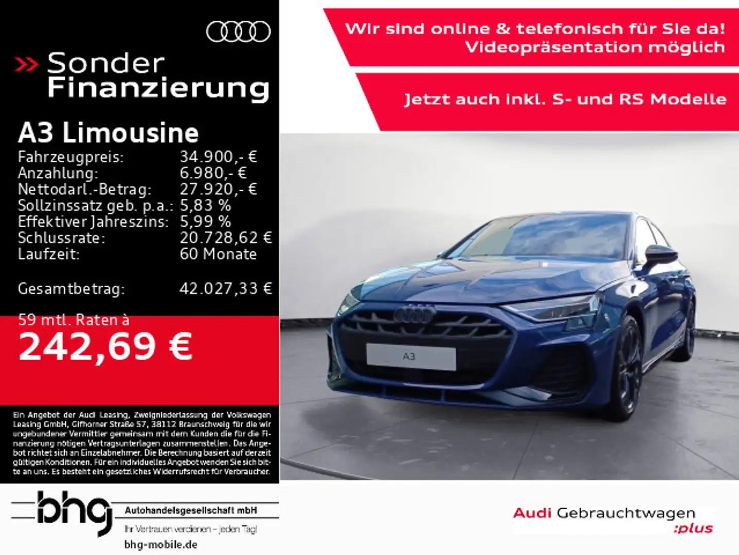 Audi A3 S line 35 TFSI 110(150 ) kW(PS) S t Blau - 1