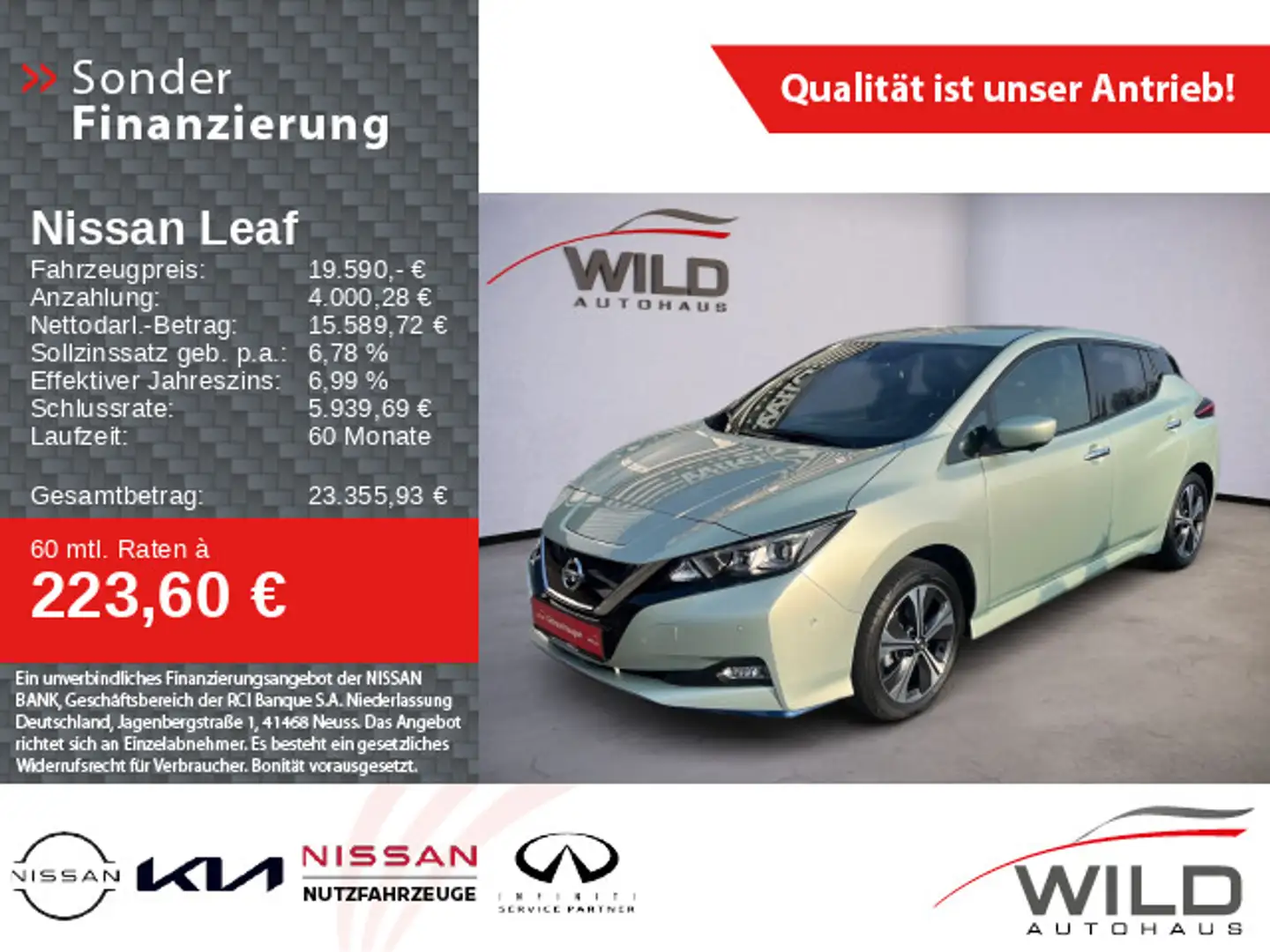 Nissan Leaf 62 kWh e+ Tekna PDC, Navi, Cam Green - 1