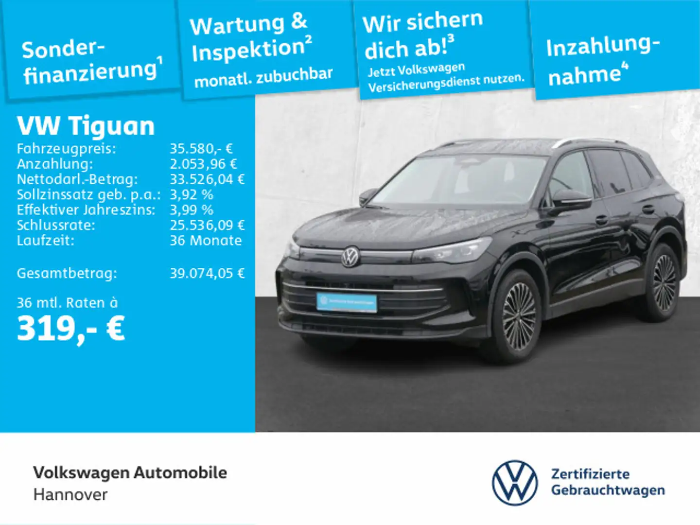 Volkswagen Tiguan 2.0 TDI DSG Goal Navi AHK LED Kamera ACC Schwarz - 1