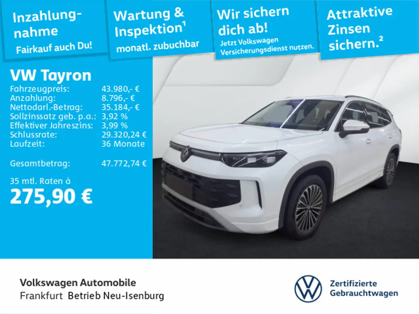 Volkswagen Tayron 2.0 TDI DSG Life 4Motion Navi AHK Fahrass Weiß - 1