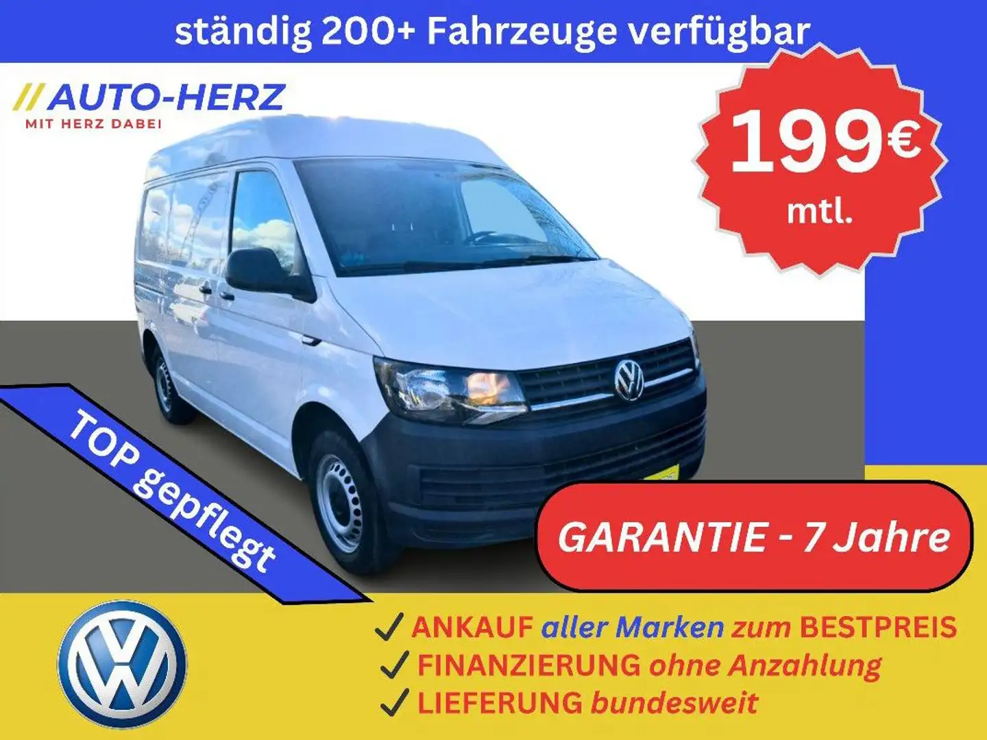 Volkswagen T6 Transporter Kasten Mittelhochdach H2 Weiß - 1