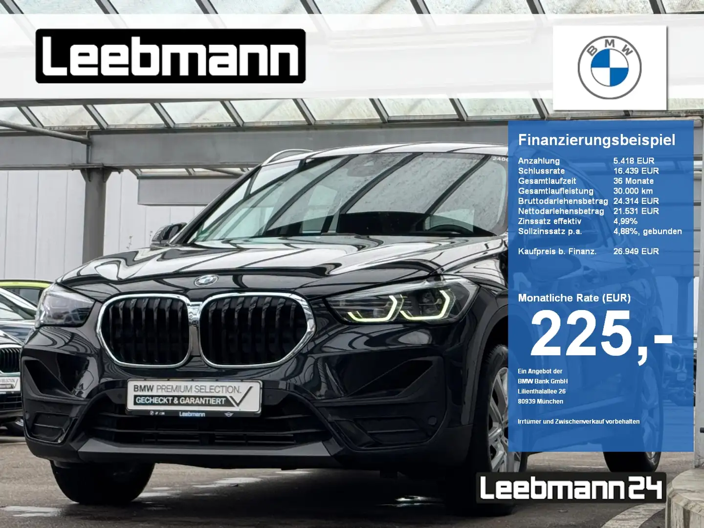 BMW X1 sDrive18i DKG Adv. AdaLED/RFK 2 JAHRE GARANTIE Noir - 1