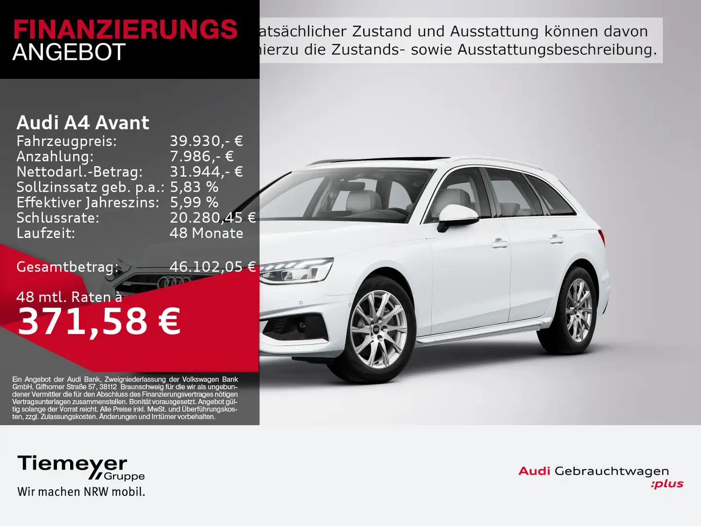 Audi A4 40 TFSI ADVANCED PANO LEDER STANDHZG Weiß - 1