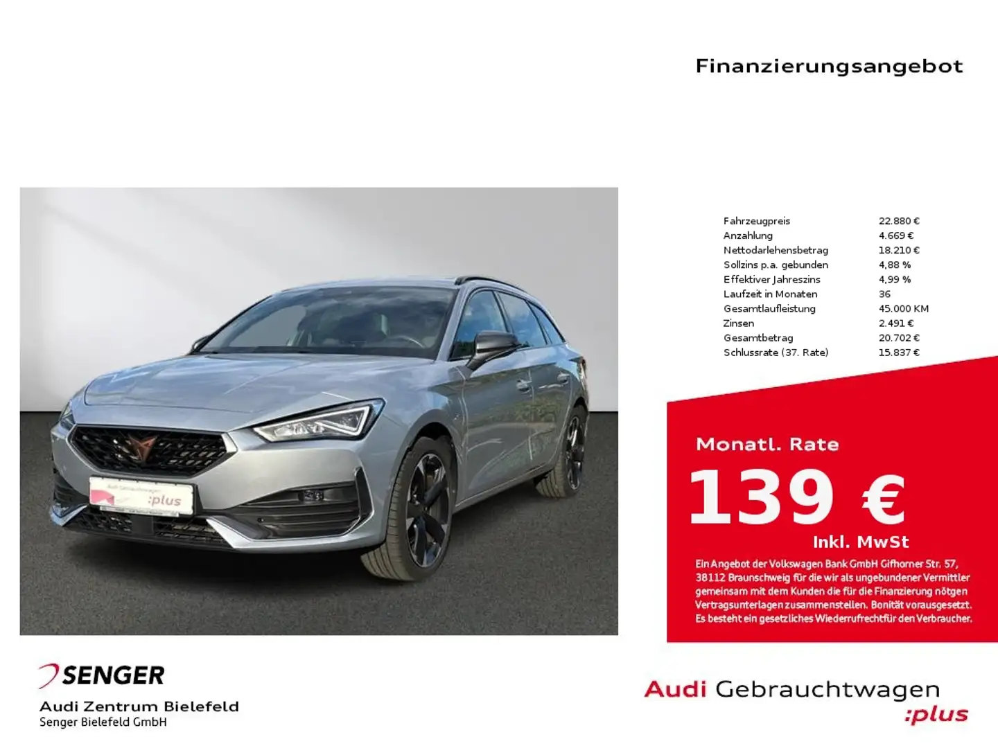 CUPRA Leon Sportstourer 1.4 eHybrid LED FullLink srebrna - 1