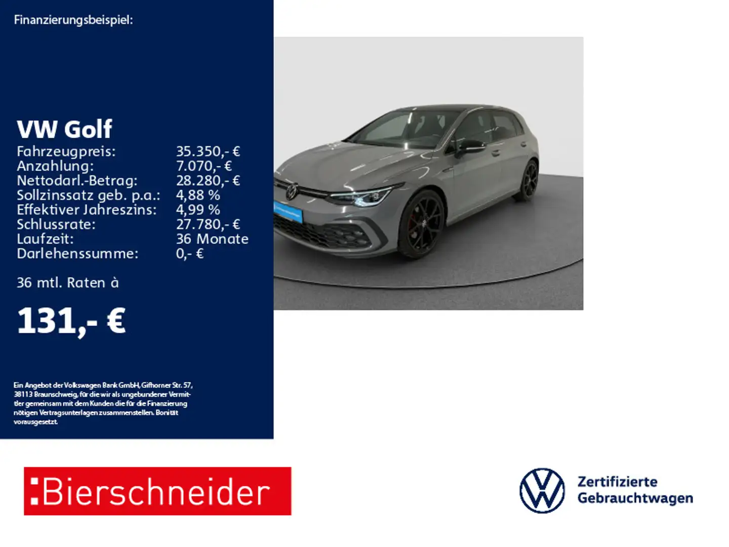 Volkswagen Golf 8 2.0 TDI DSG GTD Black 19 AHK MATRIX PANO Grau - 1