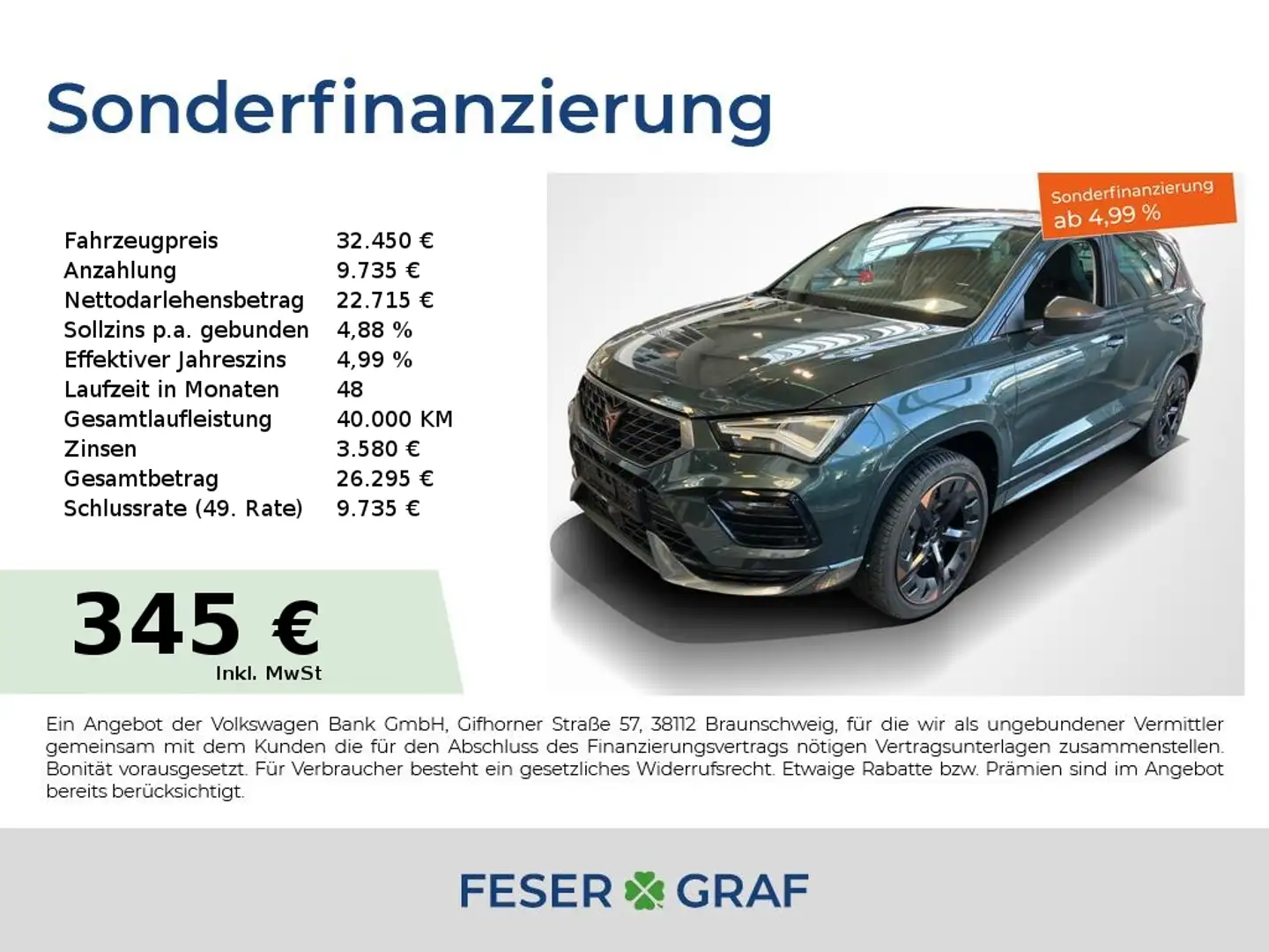 CUPRA Ateca 2.0 TSI 4x4 DSG AHK Rükfahrkamera Naviagtonssy Grün - 1