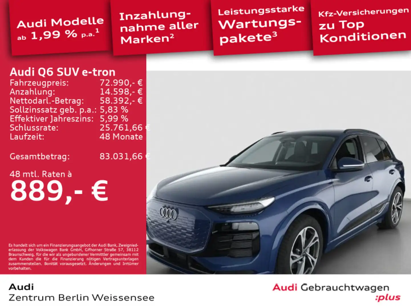 Audi Q6 e-tron QU*MATRIX*ACC*360°*LEDER*MEMORY*NAV* Bleu - 1
