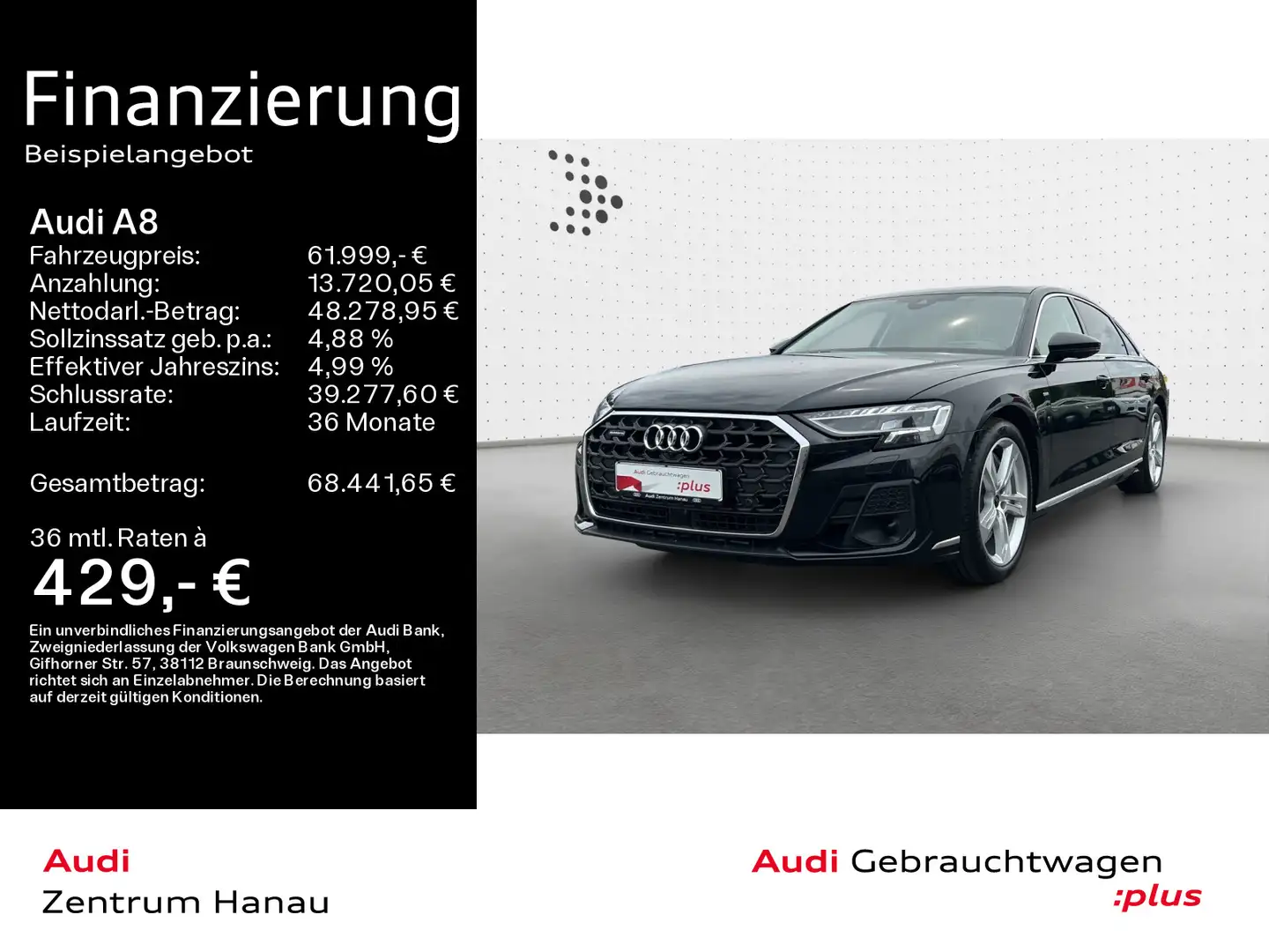 Audi A8 L 60 TFSIe quattro S-LINE**B&O*NAVI-PLUS*MATR Zwart - 1