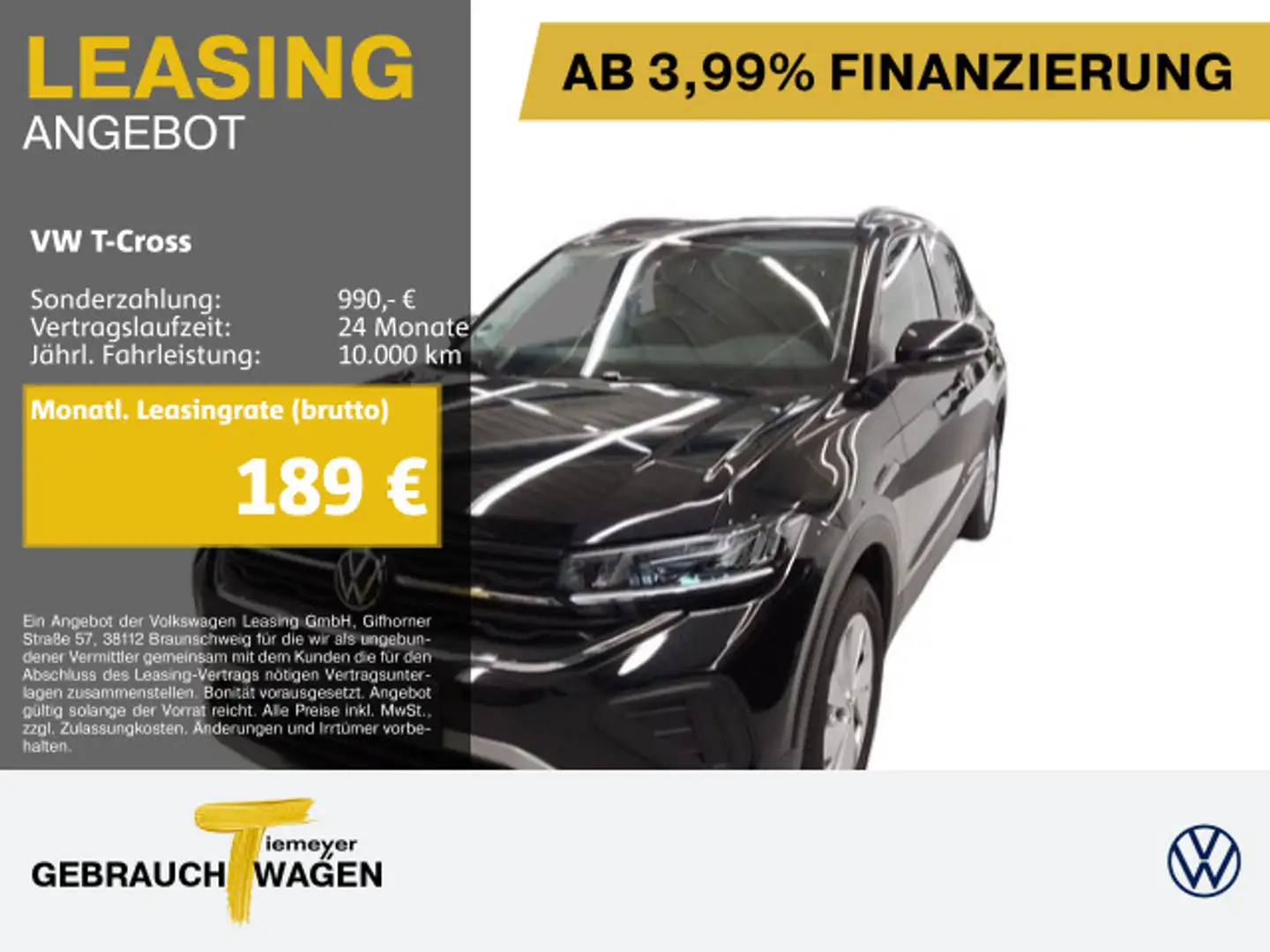 Volkswagen T-Cross 1.0 TSI LIFE LED AHK LM17 ASSIST PRIVACY Schwarz - 1