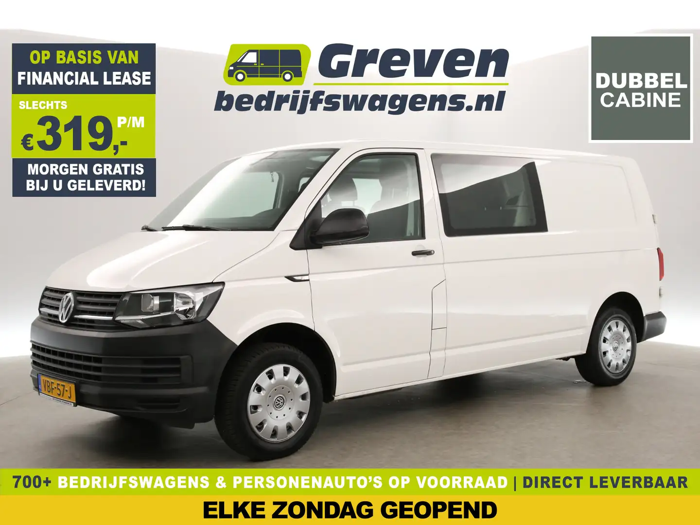Volkswagen T6 Transporter 2.0 TDI L2H1 Dubbele Cabine Airco Cruise 6 Persoon Wit - 1