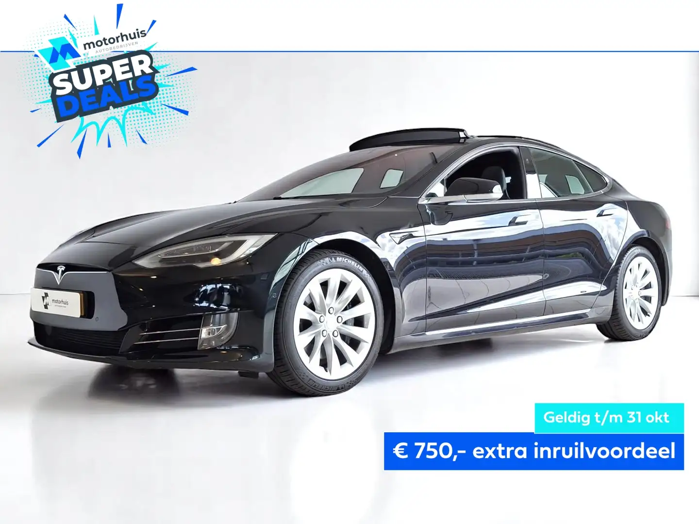 Tesla Model S 75 kWh 75D 334pk AWD S SOH 90% PANO LEDER LMV Zwart - 1