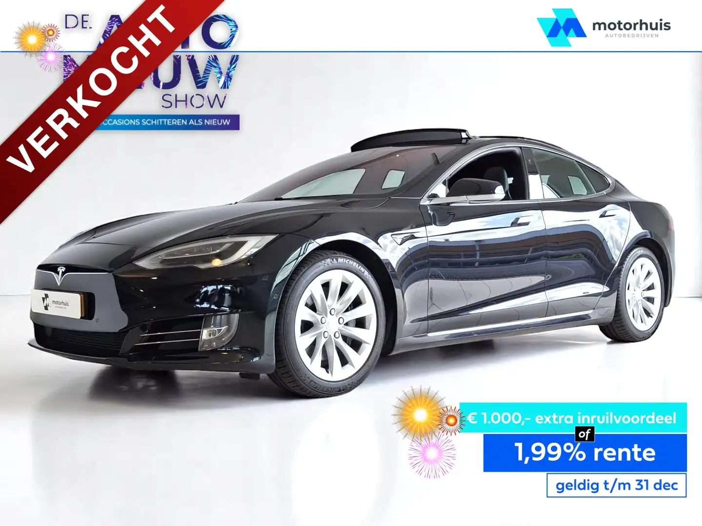 Tesla Model S 75 kWh 75D 334pk AWD S SOH 90% PANO LEDER LMV Noir - 1