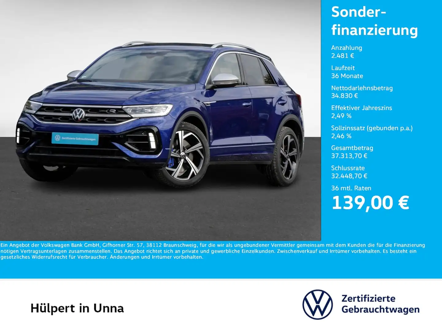 Volkswagen T-Roc 2.0 R 4X4 AKRAPOVIC BEATS CAM ACC LM18 NAVI Blau - 1