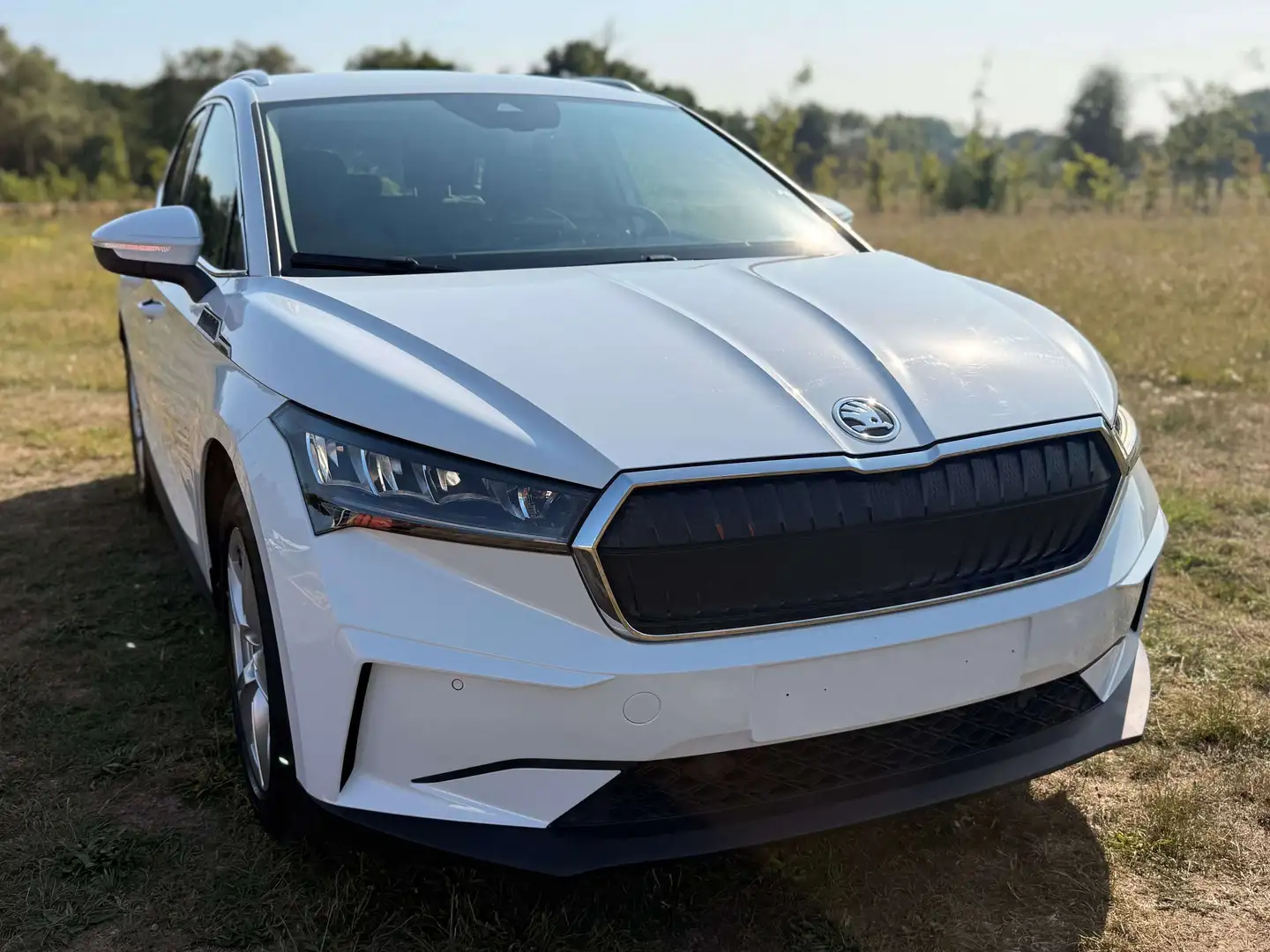 Skoda Enyaq IV 80 LED GPS PDC CAM Heat-Pump Verw. Zetels BLIS Blanc - 1