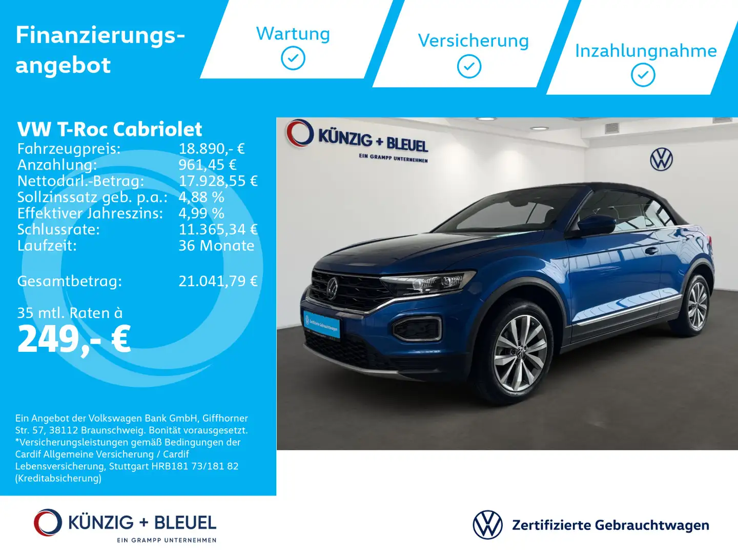 Volkswagen T-Roc Style 1.0 TSI NAVI*LED*Carplay Bleu - 1