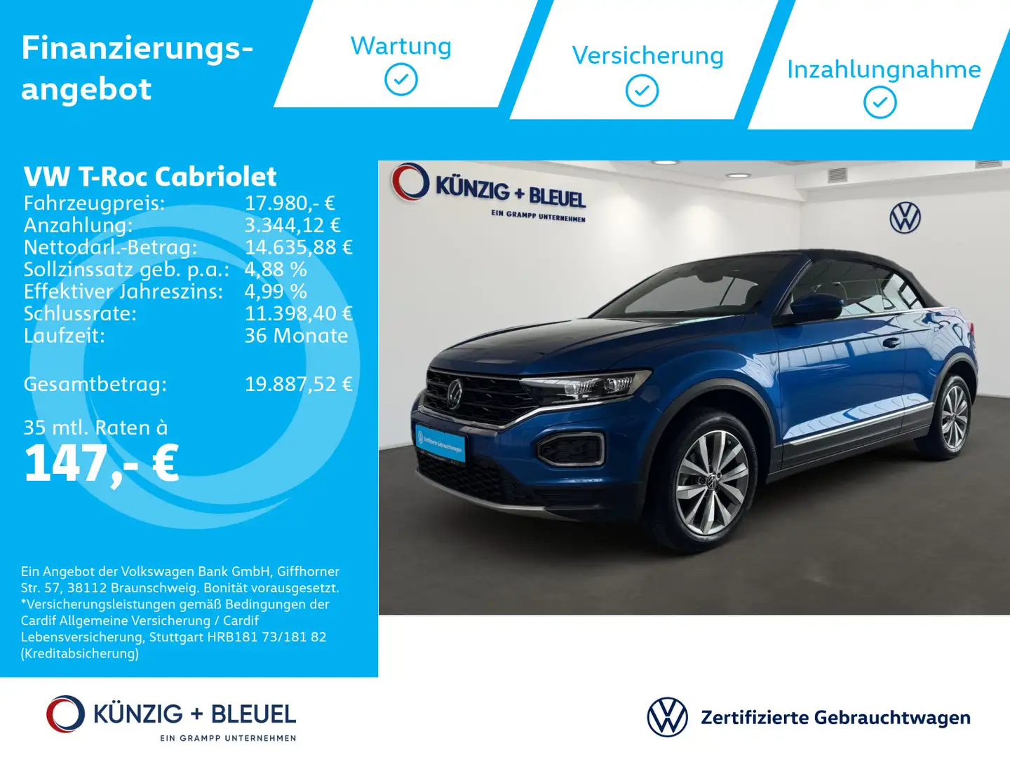 Volkswagen T-Roc Style 1.0 TSI NAVI*LED*Carplay Blau - 1