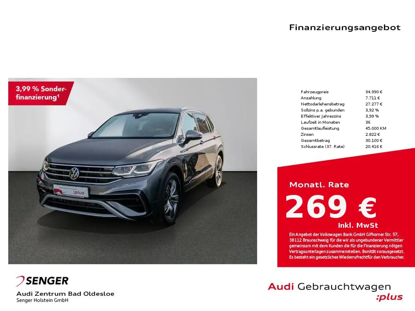 Volkswagen Tiguan Allspace 2.0 TDI 4MO Elegance Navi Matrix Gris - 1