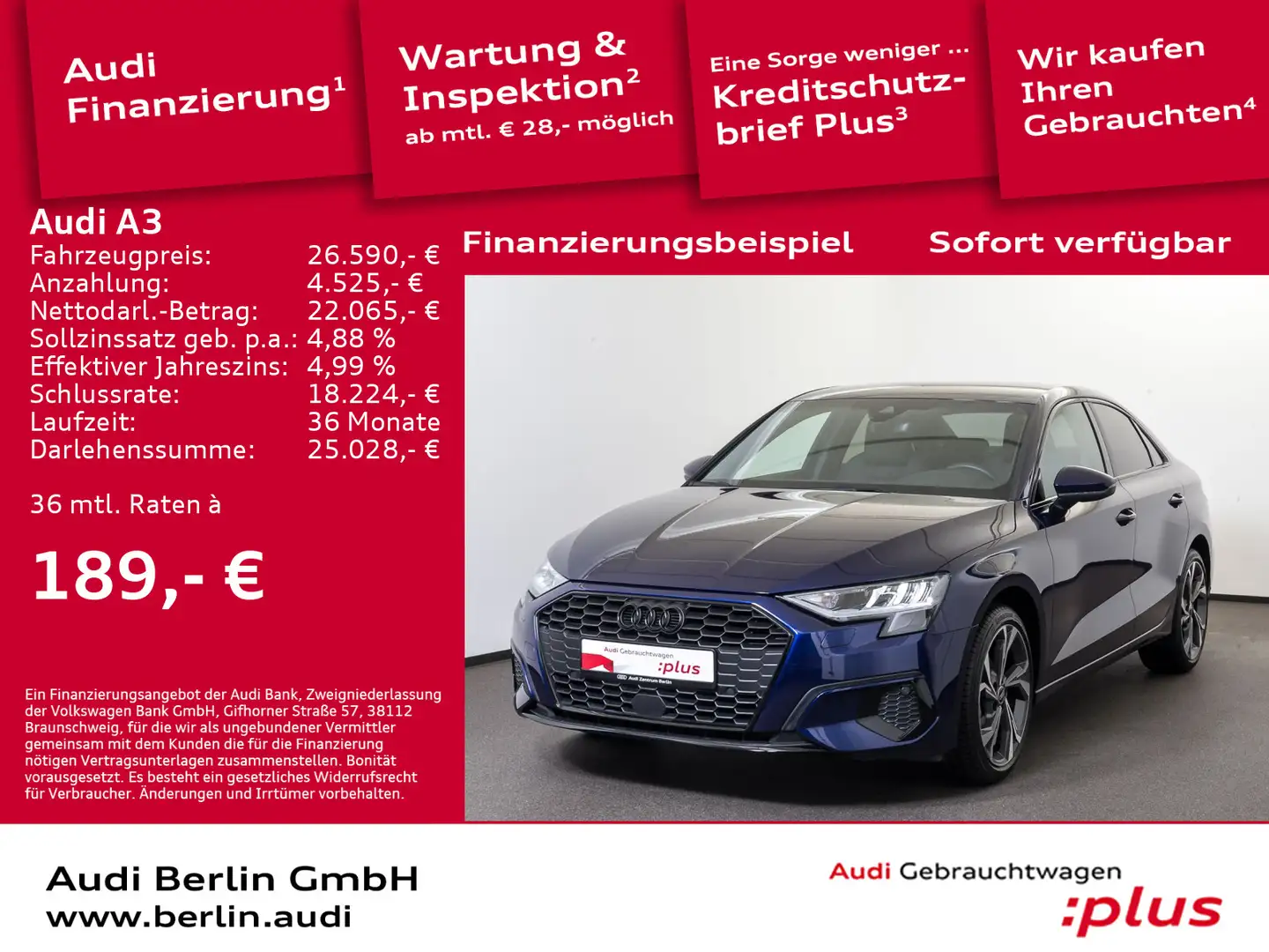 Audi A3 30 2.0 TDI Limousine advanced AHK PDC NAVI plava - 1
