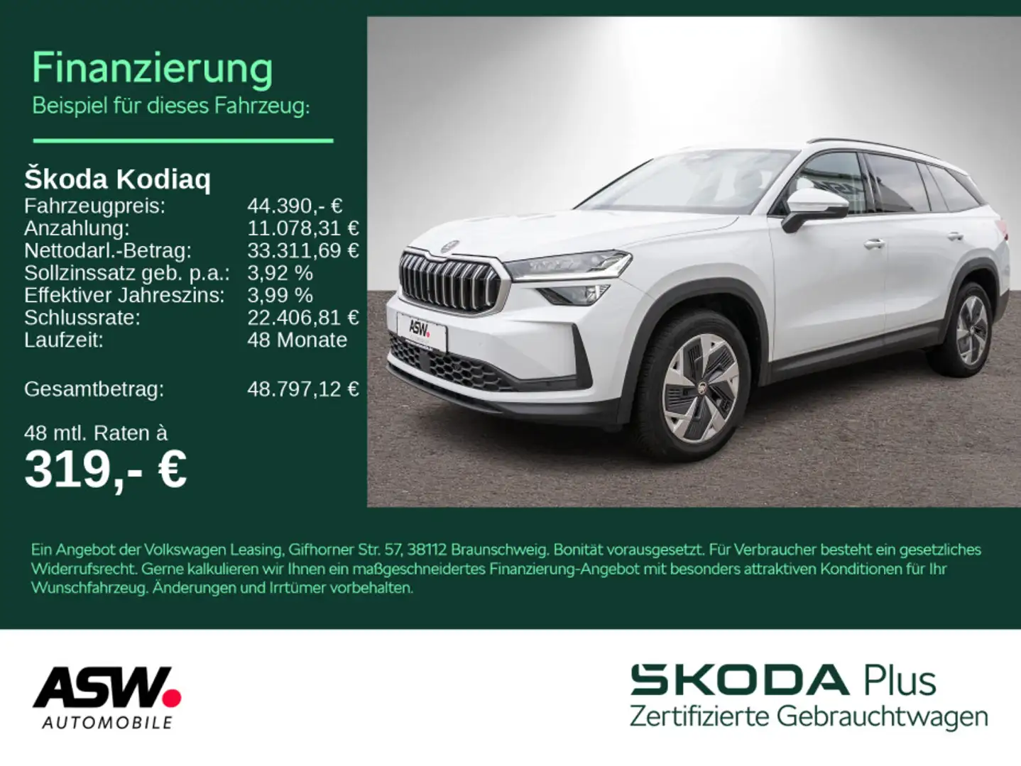 Skoda Kodiaq Selection 4x4 2.0TDI DSG LED Navi RFK AHK Weiß - 1