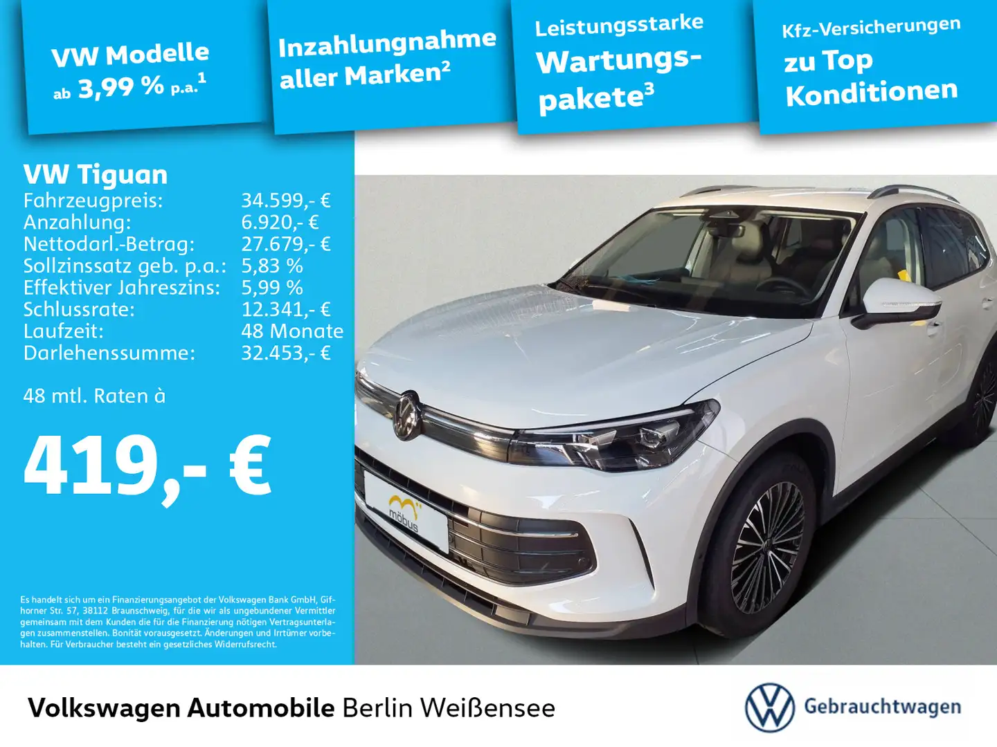 Volkswagen Tiguan 1.5 eTSI DSG*LIFE*AHK*ACC*NAVI*LED*APP*RF Weiß - 1