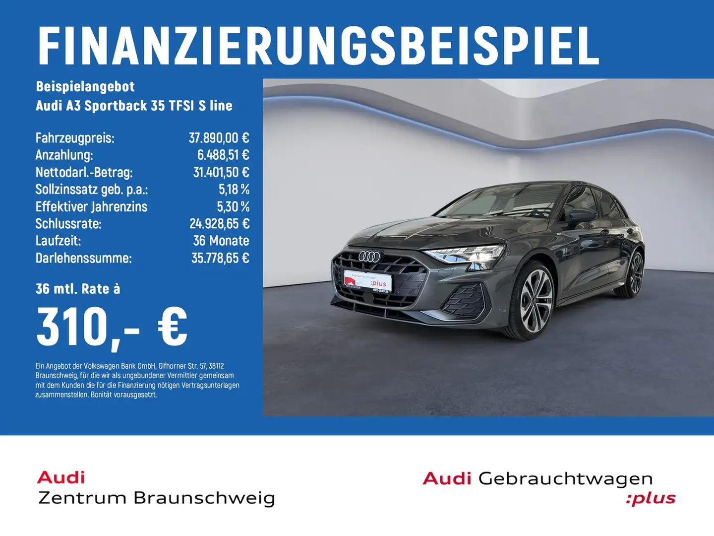 Audi A3 Sportback 35 TFSI S line LED+NAVI Grau - 2