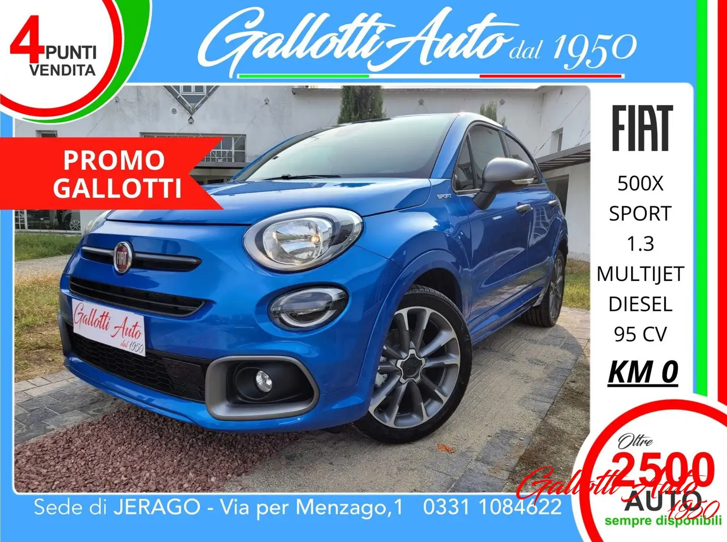 Fiat 500X 1.3 MultiJet 95CV Sport-PROMO GALLOTTI Синій - 1