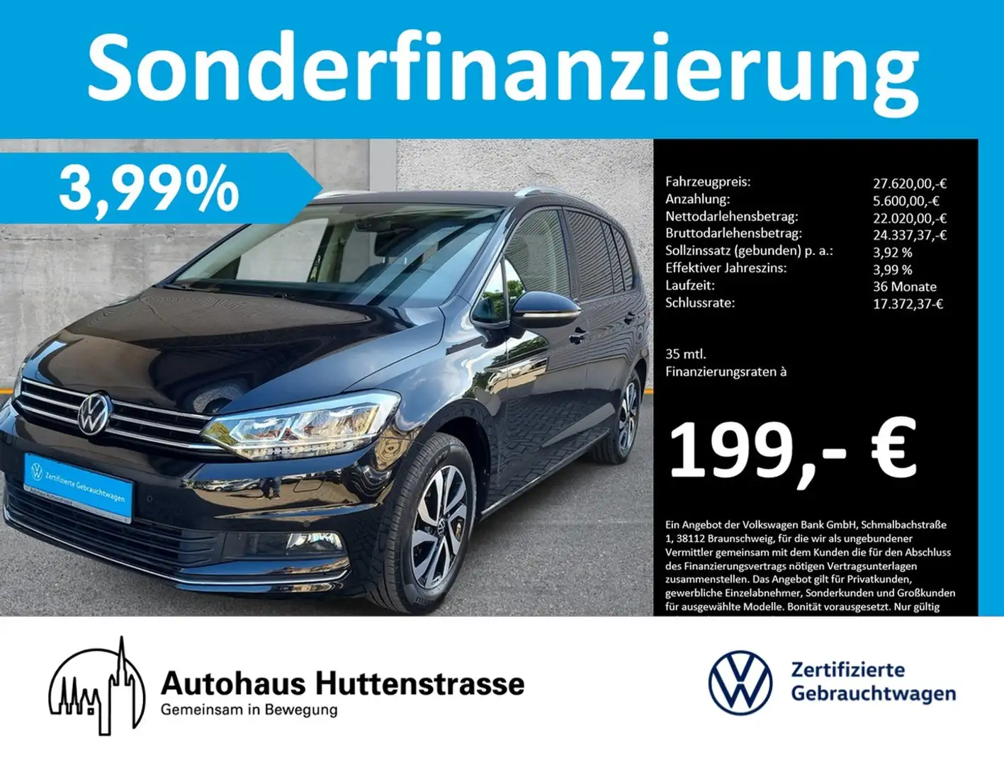 Volkswagen Touran 1.5 TSI DSG Active LED NAVI ACC Schwarz - 1