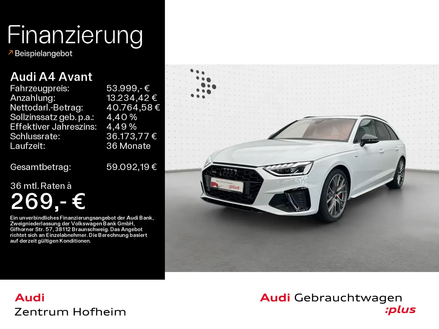 Audi A4 45 TFSI qu 2x S line S tro*B&O*HUD*Pano Weiß - 1