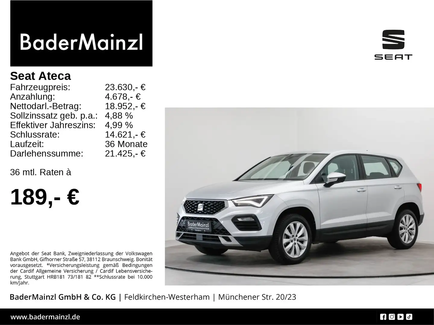 SEAT Ateca 1.5 TSI Style AHK Navi SHZ PDC Virtual Silber - 1
