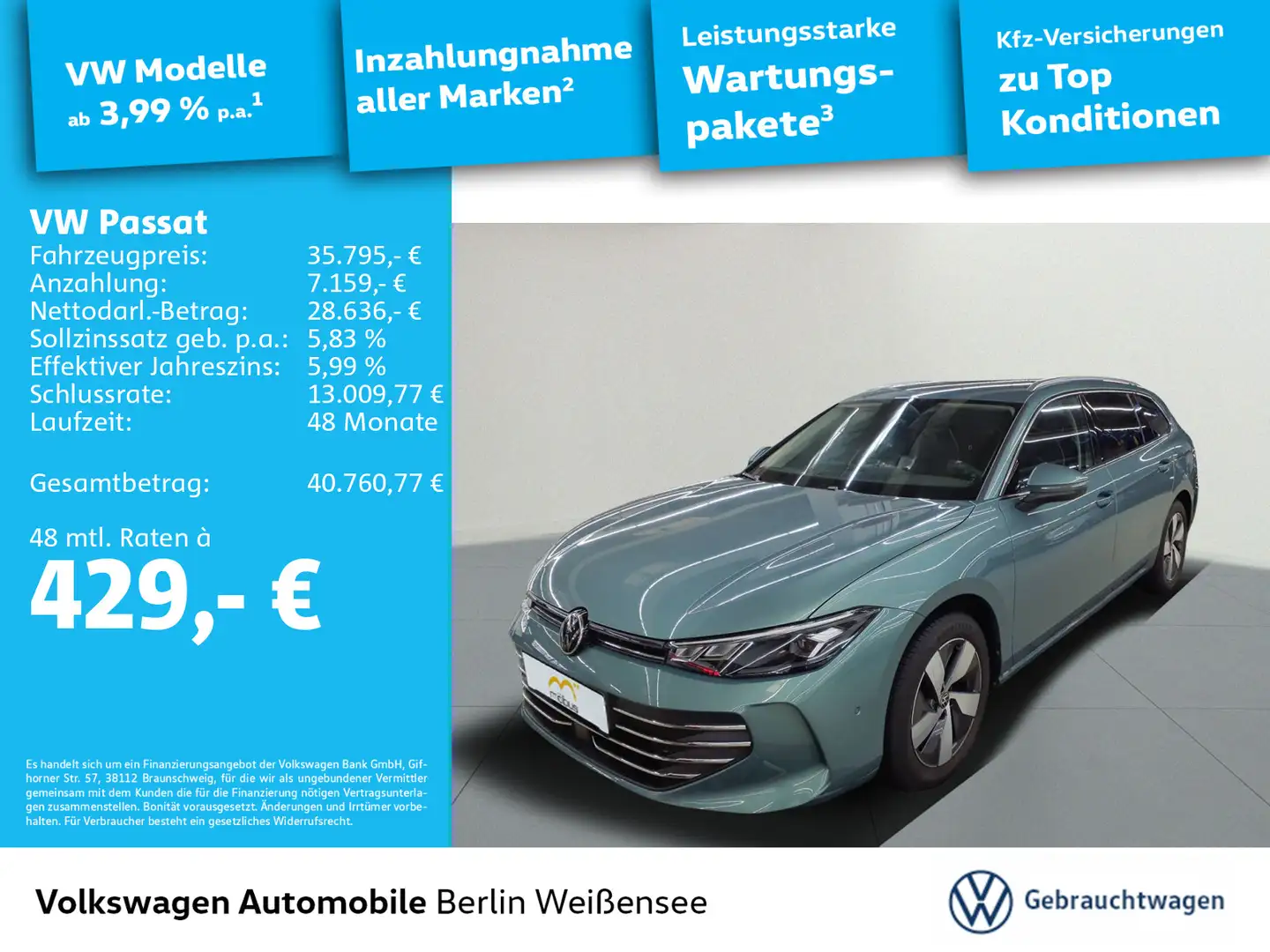 Volkswagen Passat Variant Passat 2.0 TDI Business*360°*APP*VC*MASSAGE*LED* Grün - 1