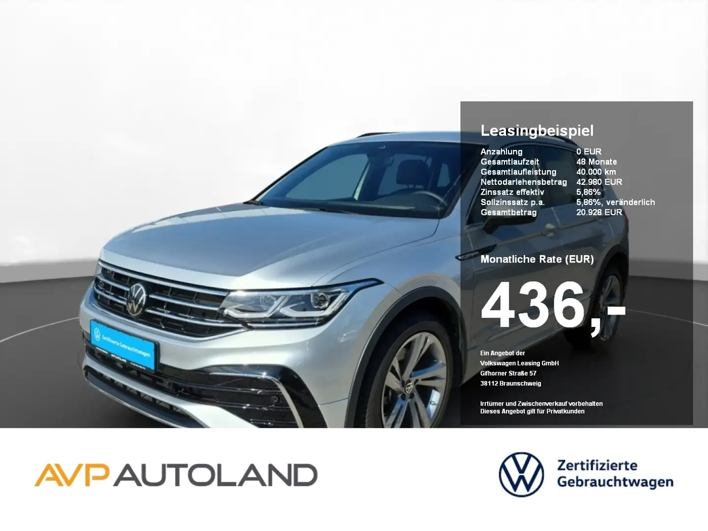 Volkswagen Tiguan 2.0 TDI DSG 4MOTION R-Line | AHK | LED | Silber - 1