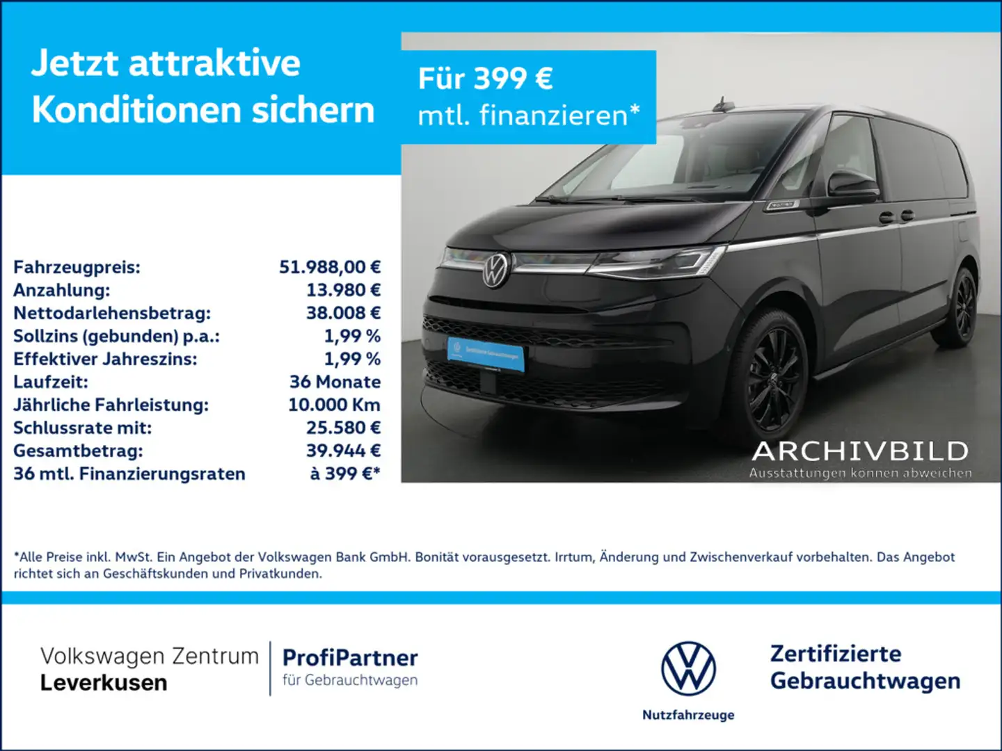 Volkswagen T7 Multivan Style 7-SITZER MATRIX AHK HUD LED Noir - 1