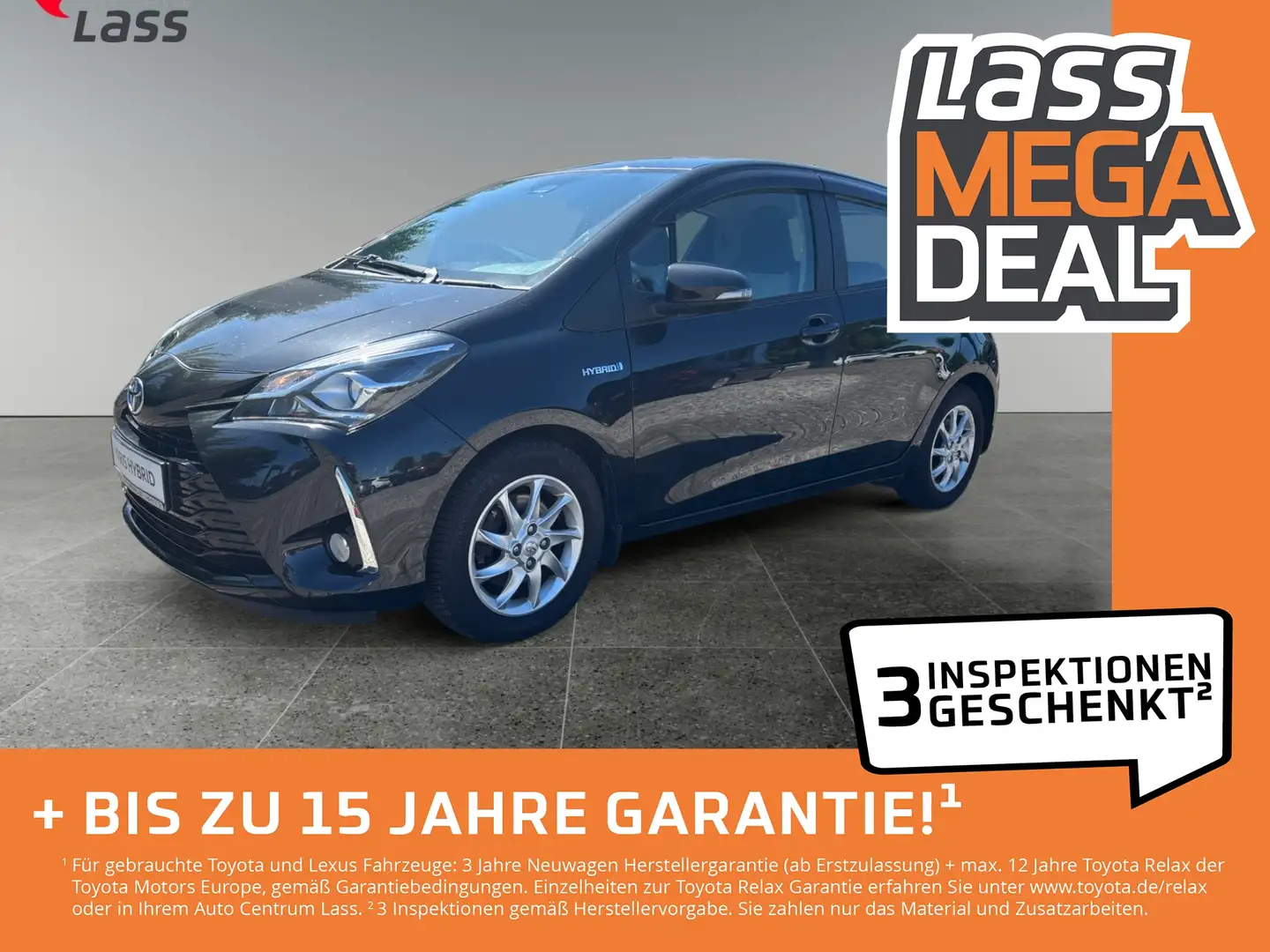 Toyota Yaris 1.5 HYBRID Klimaaut Navi Lane Shz GJR Schwarz - 1