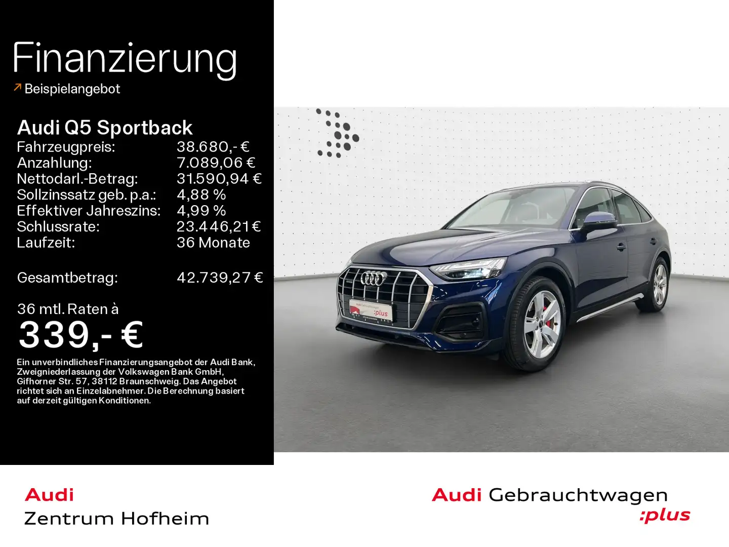 Audi Q5 45 TFSI qu advanced S tro*Air*B&O*H Blau - 1