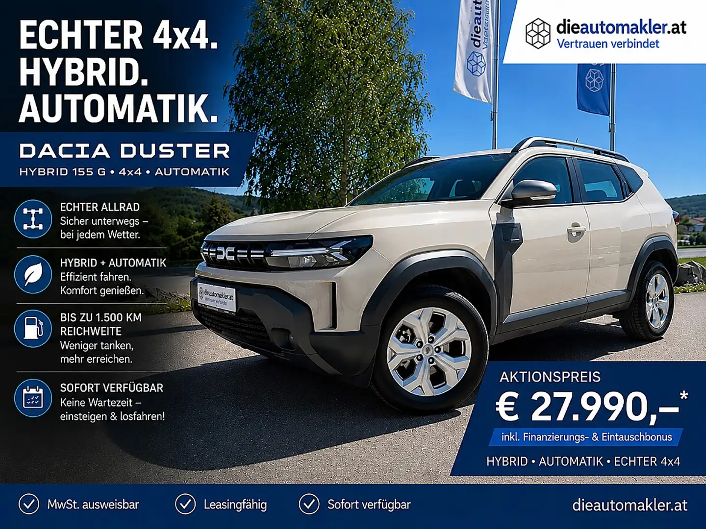 Dacia Duster ECHTER 4x4. HYBRID. AUTOMATIK. € 27.990,-* Beige - 1