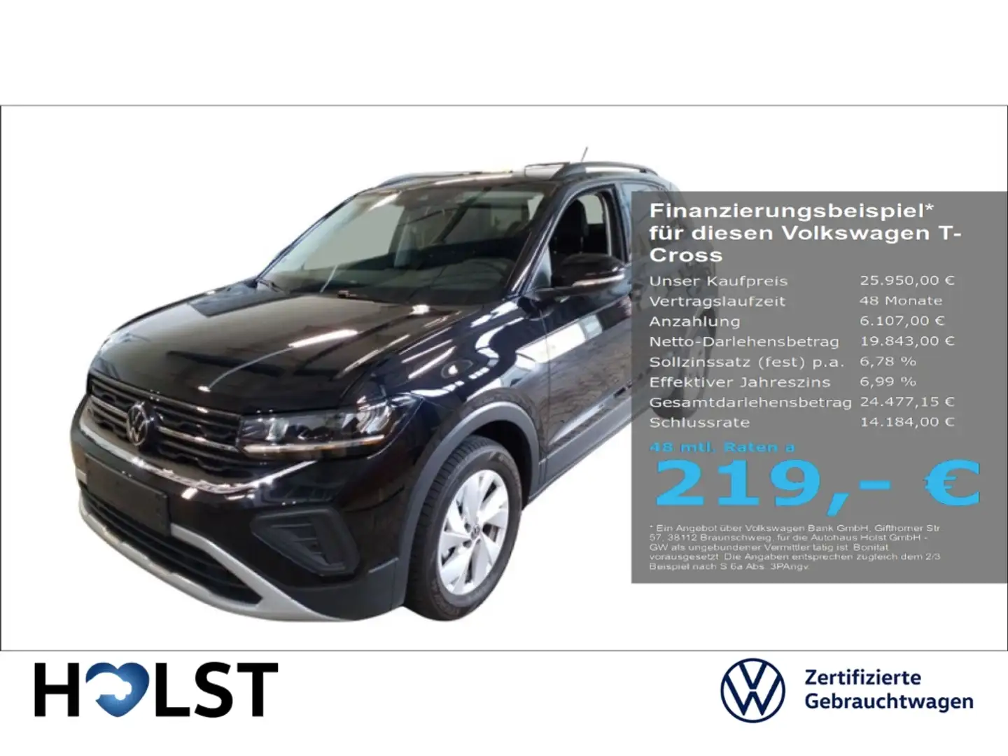 Volkswagen T-Cross 1.0TSI Life GJR AHK RüFaKa ACC Schwarz - 1