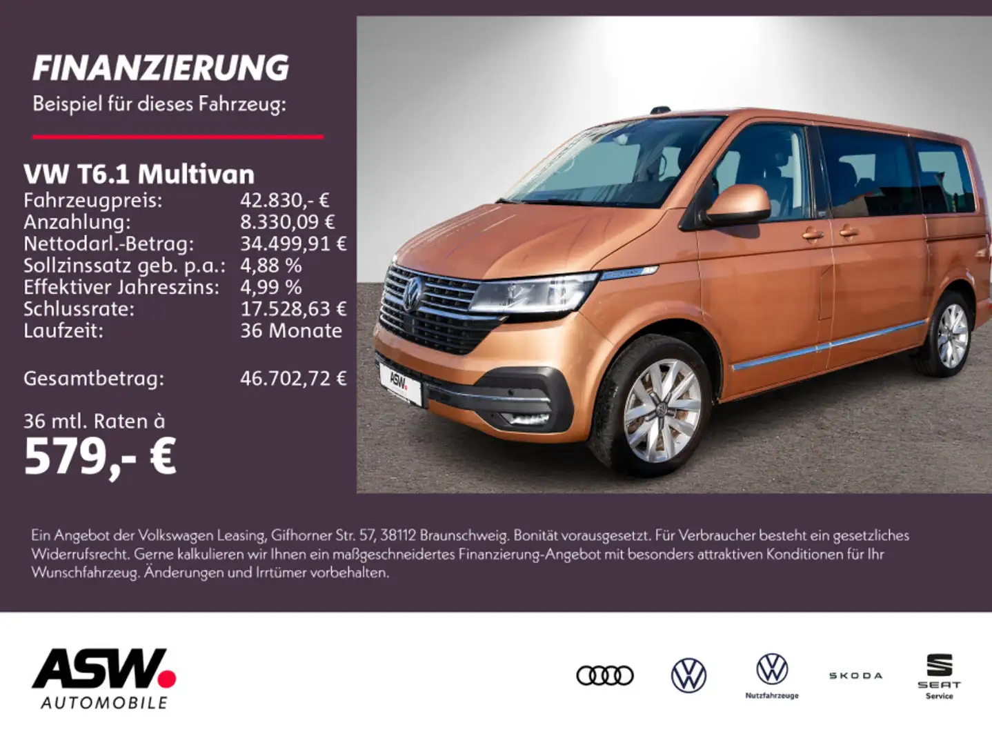 Volkswagen T6.1 Multivan Gen. Six 2.0TDI DSG LED Stdhzg AHK Brun - 1